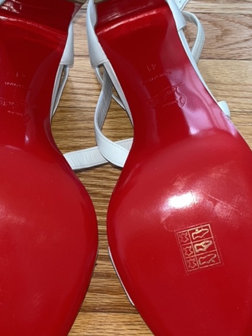 Christian Louboutin White Strappy Block Heel Sandals with Signature Red Sole - Picture 12 of 12